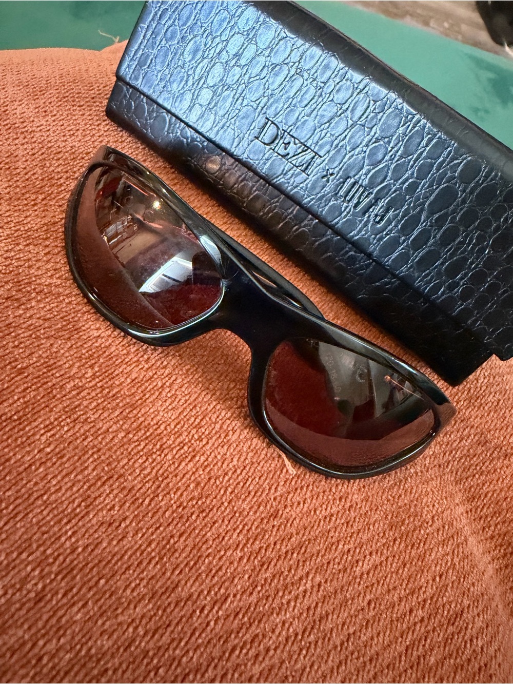 DEZI x LUVAJ Black Wrap Sunglasses with Brown Lenses